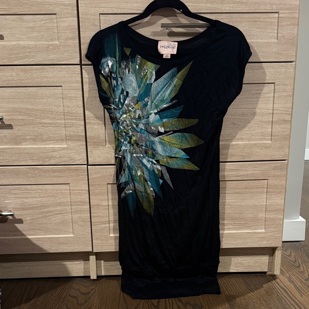 Elegant Black Mini Dress with Floral Design